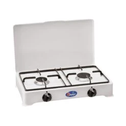 Parker® PARKER Zweiflammiger Kocher - Weiß Emailliert - Zündsicherung - 2,3kW, 1,65kW