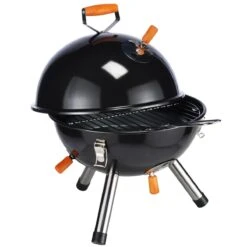 HI Mini Kugelgrill - Holzkohle Grill - Höhe 45cm - Holztragegriff - Metall - Schwarz