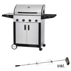 CADAC Entertainer SUPREME EDELSTAHL - 4B+SB 50mbar- 4 Brenner+ Seite - SET Inkl. Drehspieß